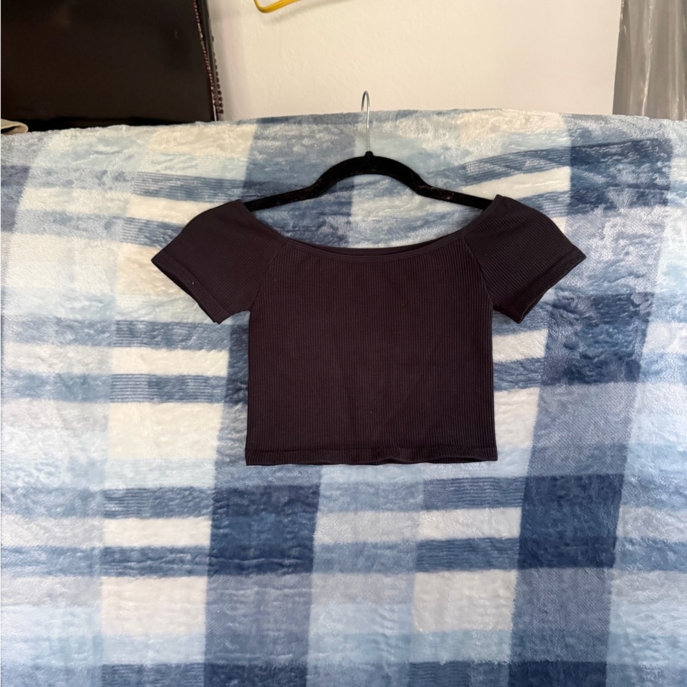 By Together Black Ribbed Off-Shoulder Top